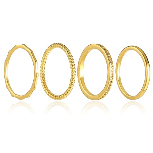Image of Mikovivi 4pcs Stackable Rings for Women, Gold Dainty Copper & Non Tarnish Half Cubic Zirconia Thin Band Rings Set Trendy Statement Gold Stacking Thumb Jewelry Accessories (A 6)