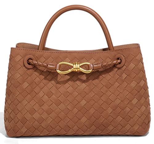Suede Woven Tote Bag for Women Retro Woven Bag Handbag Bow Shoulder Satchel Suede Crossbody Purse Top Handle Tote Handbags