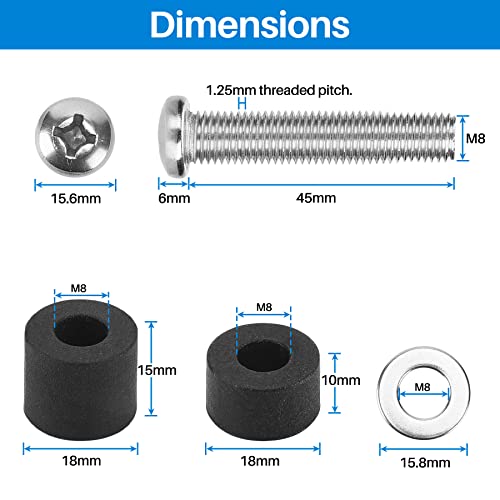 Rust-Free M8 Screws For Samsung Tv - 5 Set Of Stainless Steel M8 X 45Mm Tv Mounting Bolts With Washers And 10Mm/15Mm Spacers, Replacement Wall Mount Screws, Fit 49 – 88 Inches Samsung Tvs #TOP3