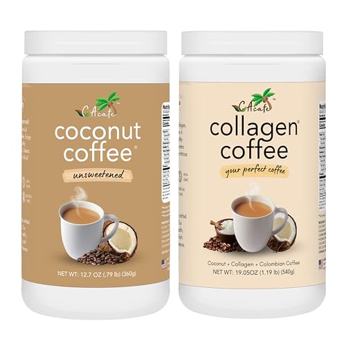 CAcafe Unsweetened Coconut Coffee and Collagen Coffee (2-Pack)