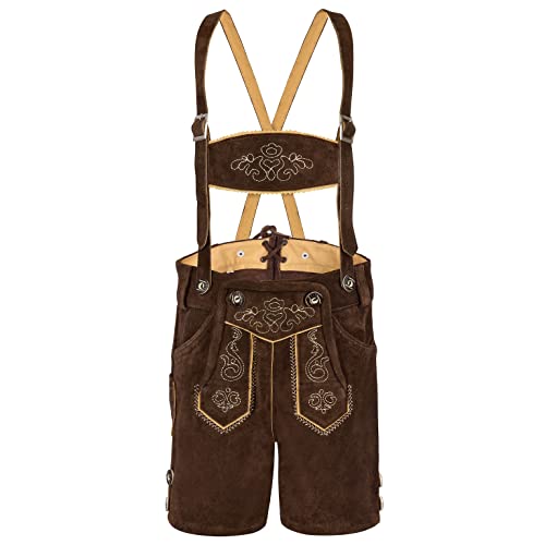 TR Martha Lederhose Kinder Kurz - Trachtenhose Jungen - Größe 92-140 - Kurze Kinderlederhose mit Träger für Jungen - Oktoberfest Hose - Trachtenlederhose Dunkelbraun (104)