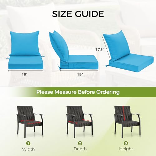 Image of UNIKOME 19 inchx19 inchx3 inch Outdoor Chair Cushions Set - Waterproof Patio Cushions for Outdoor Furniture with Removable Cover, Ties & Handle, Deep Seat Patio Cushions for Sofa Couch - Light Blue