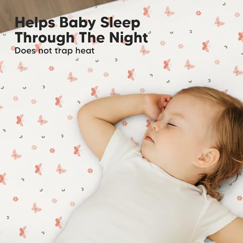 Image of 2-Pack Mini Crib Sheets Fitted, 38x26 Pack N Play Mattress Sheets (Butterflies)