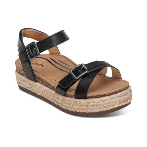 Aetrex Paula Orthopedic Open Toe Comfortable Arch Support Leather Platform Sandals - Memory Foam Footbed Adjustable Ankle Strap Platform Sandals Women