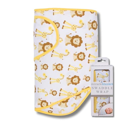 Image of Miracle Blanket Swaddle Wrap – Help Your Newborn Sleep Longer – Soft & Secure Sleep Sack for Infants – Easy-to-Use Swaddling Blanket for a Calm Baby (Giraffes & Lions)