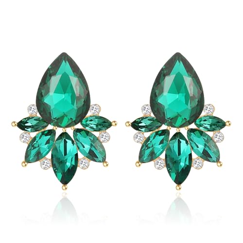 ATIMIGO Emerald Green Rhinestone Crystal Drop Earrings for Women Vintage Green Cluster Art Decro Earrings Pageant Brides Bridesmaids Prom Formal Birthday Party Holiday Gift