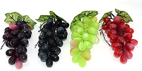 PsajfzZ 4 Colors 36 kernels（Green，Red, Black, Agate- Artificial Grapes Fake Fruit Home House Kitchen Party Decoration Grape Model 4 Pcs Set