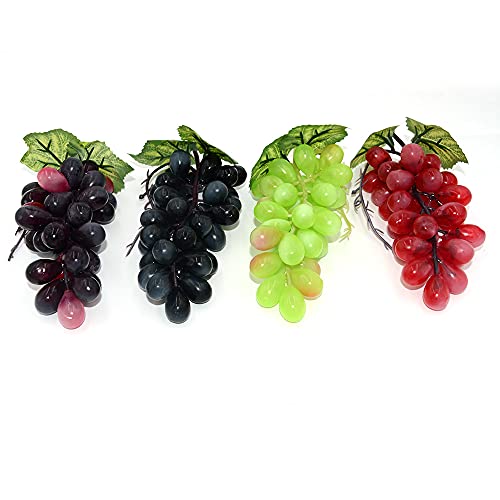 Psajfzz 4 Colors 36 Kernels（Green，Red, Black, Agate- Artificial Grapes Fake Fruit Home House Kitchen Party Decoration Grape Model 4 Pcs Set #TOP3