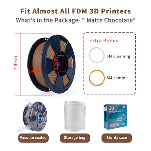 Image of ZIRO Matte PLA Filament 1.75mm, No-Shine High Toughness 1KG, Chocolate | Fit for Most FDM 3D Printer, 1.75mm 1KG Spool, Dimensional Accuracy + /-0.03mm, Colorful PLA FilamenT