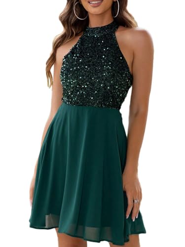 Onsoyours Kleid Brautjungfer Damen Bodycon Minikleid Neckholder Ärmellos Partykleid Kurz Bleistiftkleid Figurbetontes Kleid Mit Netzstoff E Grün M