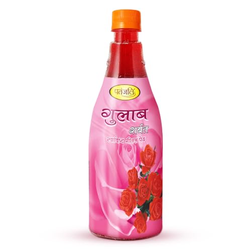 Image of Patanjali Gulab Sharbat, Instant Summer Cooler Drink, Refreshing Taste, 100% Natural Rose Flavor - 750 Ml