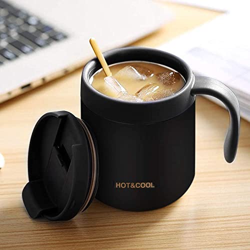 Image of Mockery Stainless Steel 350ml Coffee Travel Tumbler Cup, Thermal Mug, Insulated Tumbler, Tea Cup and Mug, Cup with Lid and Handle for Travel, Office Desk, Work (Black)