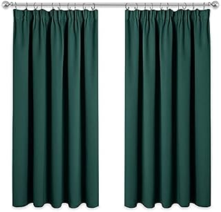 PONY DANCE Bedroom Blackout Curtains - 54 Drop Kitchen Curtains for Bedroom Pencil Pleat Thermal Window Chiristmas Panels for Light Blocking, 2 Pieces, W 46 inch by D 54 inch, Dark Green