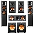 Klipsch Reference Series 5.2 Home Theater Pack with R-625FA Floorstanding Speakers, R-52C Center Channel Speaker, R-41M Bookshelf Speakers and R-12SW Subwoofers, Black