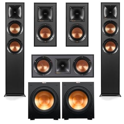 Klipsch Reference Series 5.2 Home Theater Pack with R-625FA Floorstanding Speakers, R-52C Center Channel Speaker, R-41M Bookshelf Speakers and R-12SW Subwoofers, Black