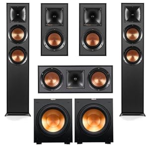 Klipsch Reference Series 5.2 Home Theater Pack with 2X R-625FA Floorstanding Speakers, R-52C Center Channel Speaker, 2X R-41M Bookshelf Speakers, 2X R-12SW Subwoofers, Black