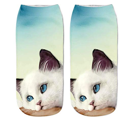 Inf-way 3D Print Casual Socks, Unisex Ankle Socks for Gifts Party (Cats 7 Pairs)3