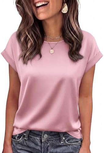 BTFBM Summer Tops for Women 2026 Dressy Satin Blouses Loose Crew ...