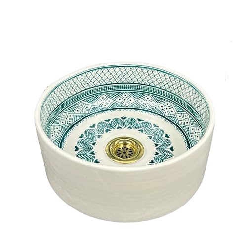 Brassatelier Hand-Painted Ceramic Vessel Sink - Round Countertop Bathroom Basin