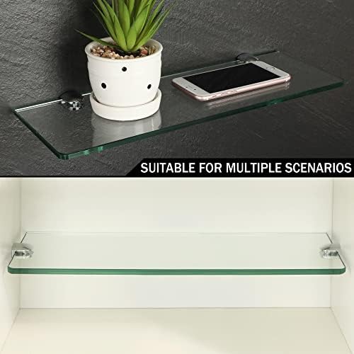 SAYAYO Bathroom Glass Shelf Wall Mounted 7MM Tempered Transparent Glass with Chromed Shelf Brackets 380MM Length, EGBL1012R-C