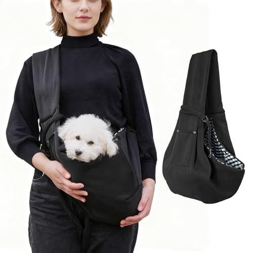 Dog Carrier, 1 Pcs Dog Sling Carrier, Reversible Puppy Sling, Pet Carrier with Storage Pocket, Hands-Free Cat Carrier for Small Dogs and Cats, Shoulder Crossbody Pet Slings for Outdoor Travel