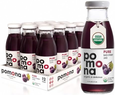 Pomona Organic Pure Black Cherry Juice, Cold Pressed Organic Juice, Non-GMO, No Sugar Added, Not from Concentrate, Gluten Free, Kosher Certified, Preservative Free 8.4 Ounce (Pack of 12),