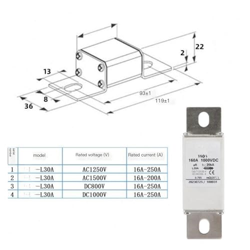 Fusible DC 1000V 160A pour armoire de distribution et onduleur - 2