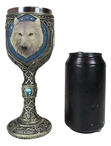 Ebros Royal Blue Celtic Knotwork Magic Remus Gray Wolf Wine Chalice Goblet Cup 7Oz Home Kitchen And Dining Decor Accessory Ceremonial Goblet For Direwolf Wolves Timberwolf Coyote Fans #TOP5