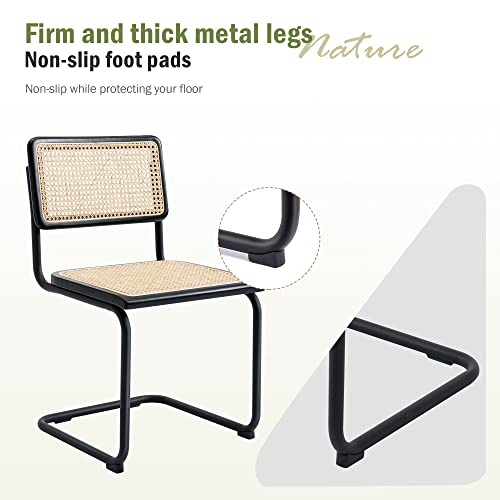 Flouki Rattan Dining Chair Set Of 2, Curved Tube-Steel Chair With Hand-Woven Cane Backrest, Modern Style Dining Room Chair For Kitchens, Dining Areas, And Living Rooms #TOP6