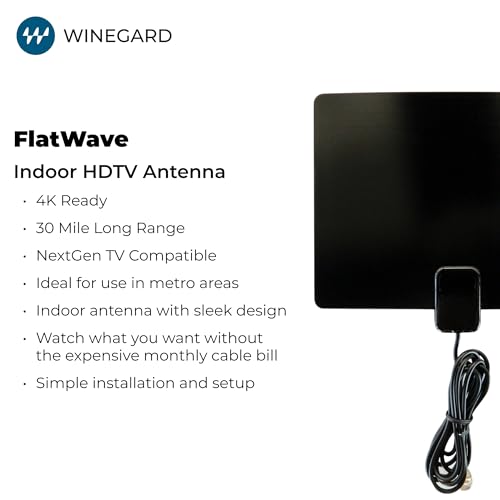 Image of Winegard FL1000 Indoor HD TV Antenna - Ultra Thin Dual Color Design VHF /UHF Signal Reception - 30 Mile Range - NextGen TV Compatible Easy Setup for HDTV - Black