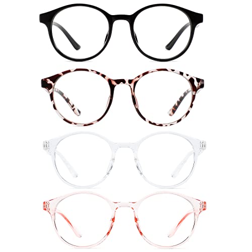 Image of Przene 4 Pack Blue Light Blocking Glasses for Women Men,Retro Round Computer Gaming Glasses Anti Eye Strain /UV /Glare (Mixed Color-01, Standard)