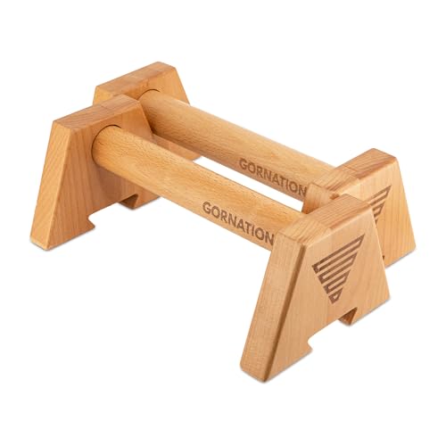 GORNATION Paralelas de Madera, barras para flexiones de brazos, verticales y cuerpo libre, ligeras y de madera maciza, entrenamiento de calistenia y fitness, parallettes, incl. Grip Tape 2.0 10m