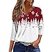 3/4 Length Sleeve Womens Christmas Tops Xmas Glass Tree Snowflake Graphic Tees Vneck Casual Comfy Holiday Blouses, Womens White Blouse, White, XXL