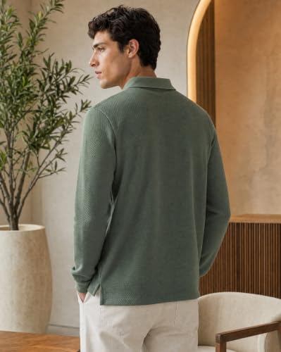 Image of Nobero Popcorn Textured Full Sleeve Polo T-Shirt for Men | Regular Fit