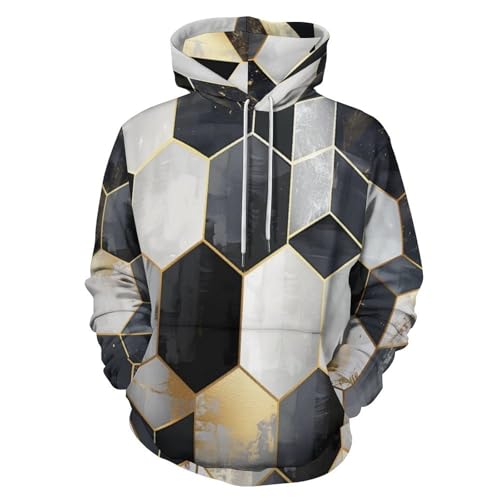 Sweat à capuche mosaïque hexagone 3D pull manches longues pour un look chaud et stylé