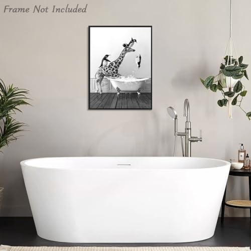 Dazzlewall Funny Bathroom Wall Art Giraffe and Penguins Jump in Bathtub Print, Black and White Animal Picture for Bathroom Toilet Decor 12×16 in Unframed - Cosy Home Interiors Dazzlewall Funny Bathroom Wall Art Giraffe and Penguins Jump in Bathtub Print, Black and White Animal Picture for Bathroom Toilet Decor 12×16 in Unframed - Image 5
