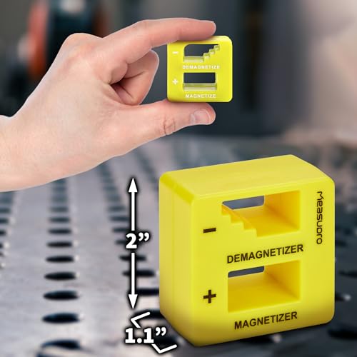 MeasuPro Demagnetizer and Magnetizer - Yellow - 3 Pack - for Screwdrivers Tips, Bits, and Small Tools, Large or Big Screws, Drills, Drill Bits, Sockets, Nuts, Bolts, Nails and Precision Construction