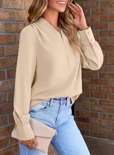 EVALESS Work Blouses for Women Long Sleeve Blouses Business Spring Top Womens V Neck Office Shirts3
