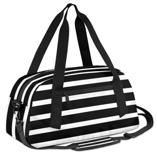Black and White Stripe Kids Duffle Bag Boys Girls Small Sport Dance Gym Bag for Overnight Travel Weekender Carry On3