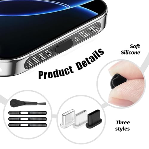 RXKFIGX 20-teiliges Set USB C Staubschutzstecker und Telefon-Lautsprecherabdeckung, Staubdichter Mesh-Aufkleber, Anwendbar auf iPhone 16/15 Serie, Typ C Port Für Meiste Typ-C Handy Tablet Zubehör