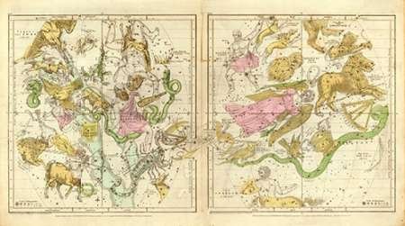 Toile constellations 1835 Elijah Burritt grand format cadre bois prêt à suspendre