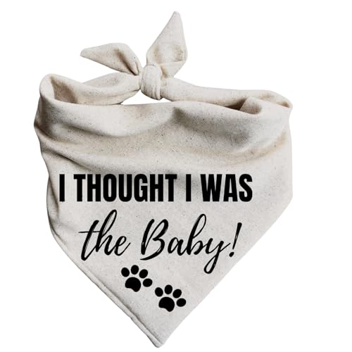 Dog Bandanas Pregnancy Announcement I Thought I was The Baby! Paw Prints Oatmeal Beige (X-Large)