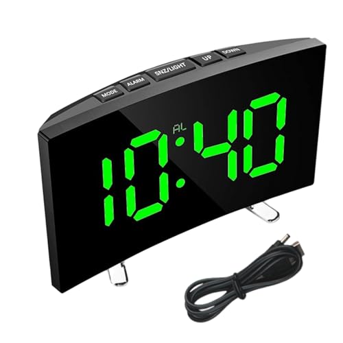 Réveil - Réveil numérique 17 cm, esthétique améliorée | Compagnon de sommeil silencieux | Horloges de bureau à écran incurvé en PVC, avec technologie silencieuse avancée, pour chambre à coucher, salon