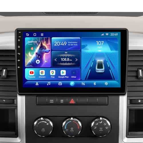 10.1 Inch QLED 4+64GB Android Car Stereo for Dodge Ram 1500 2500 3500 (2009-2012) Wireless Apple CarPlay Auto 5G WiFi Bluetooth GPS Touch Screen Upgrade Radio Replacement
