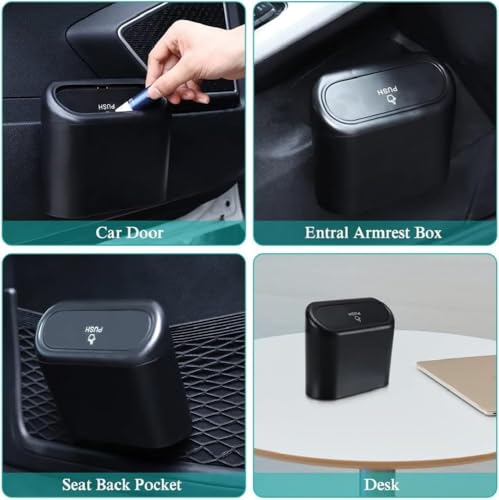 Image of Car Trash Bin with Push Lid and Detachable Hook - Clamshell Garbage Container for Car Door, Armrest Box, Seat Back Pocket or Desk (Pack of 1)