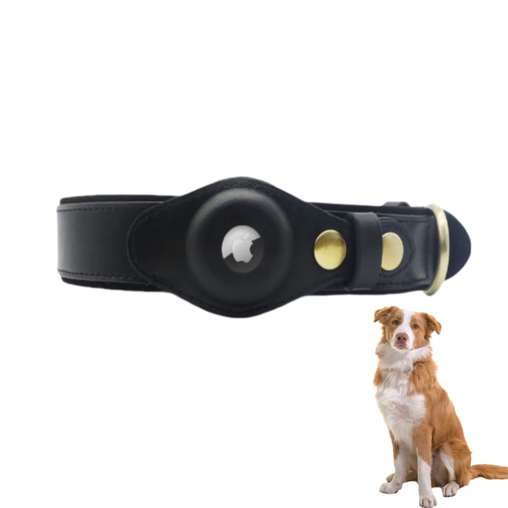 Airtag Collar de Perro Collar de Perro de Cuero con Acolchado Suave Ajustable para Evitar la pérdida Adecuado para Perros pequeños medianos y Grandes(Negro,L)