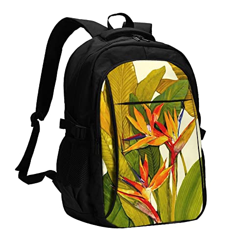 Sac à dos ordinateur avec port USB intégré motif tropical Oiseau du Paradis
