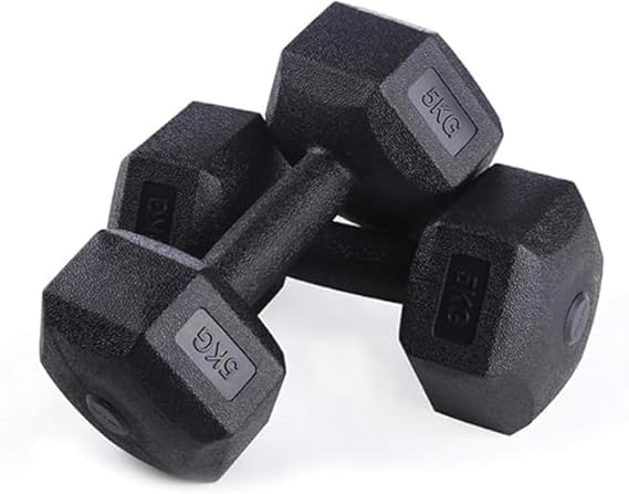 Deluxe Vinyl Dumbbell Hand Weight Set, Non-Slip, Hexagon Shape Neoprene Dipping Dumbbells Set, [multi] Colors for home gym/5KG