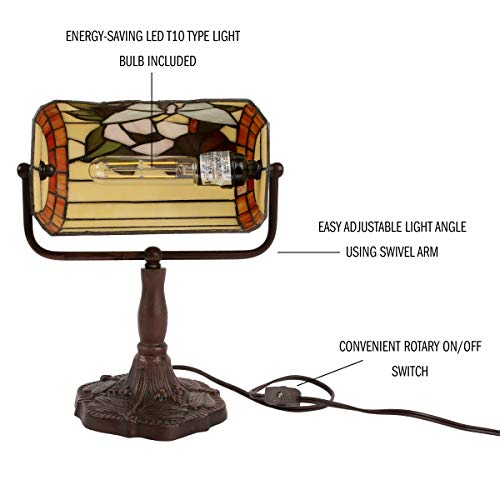 Lavish Home 72-TIFF-3 Tiffany Style Bankers Lamp-Stained Glass Butterfly Design Table Or Desk Light Led Bulb Included-Vintage Look Colorful Accent Decor thumb #1