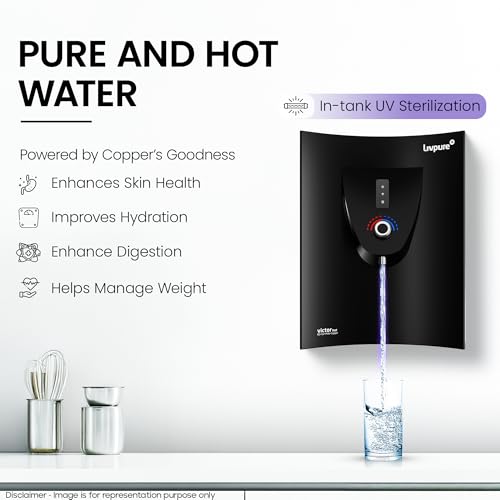Image of Livpure Victor Instant Hot & Ambient Water Purifier With High Recovery Technology | 8 Stage Advance Purification System RO+UV+Copper+Min|Suitable For Borewell, Tanker and Municipal Water- 6L (Black)